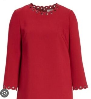 Kate Spade New York Scalloped Grommet Shift Dress Size 12 Red Christmas Party